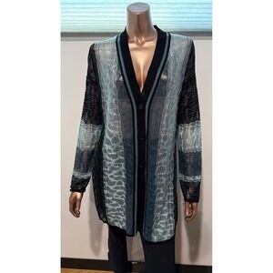 $2000+ Missoni Aqua Green Black Leopard Print Cardigan w Metallic Fiber Italy/M